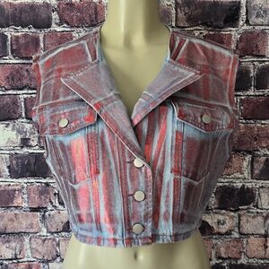 Fashion Nova Red and Blue Plaid Cropped Vest